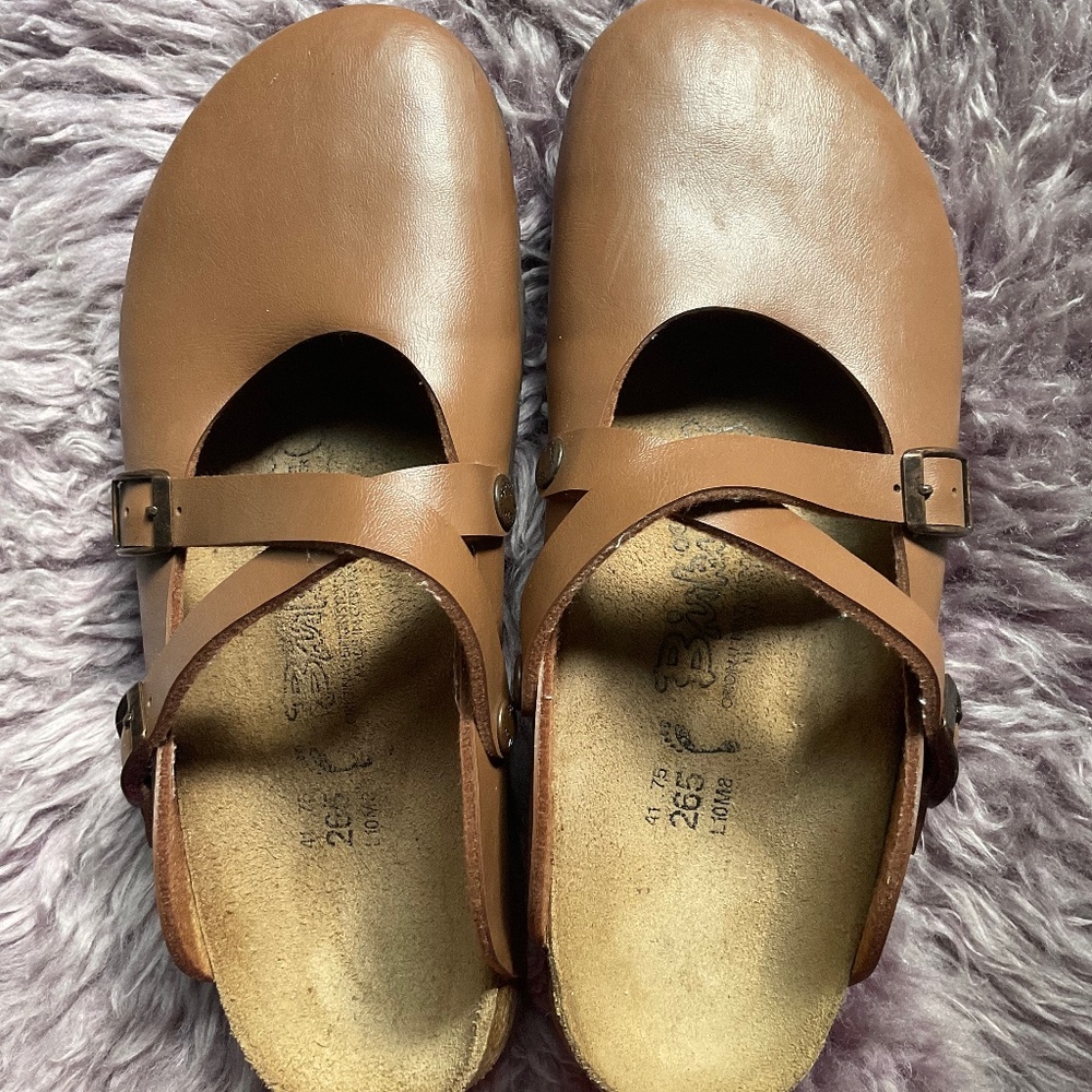 Birkis by Birkenstock Brown Slip On Shoes size  10  or 41 Crisscrossed Straps